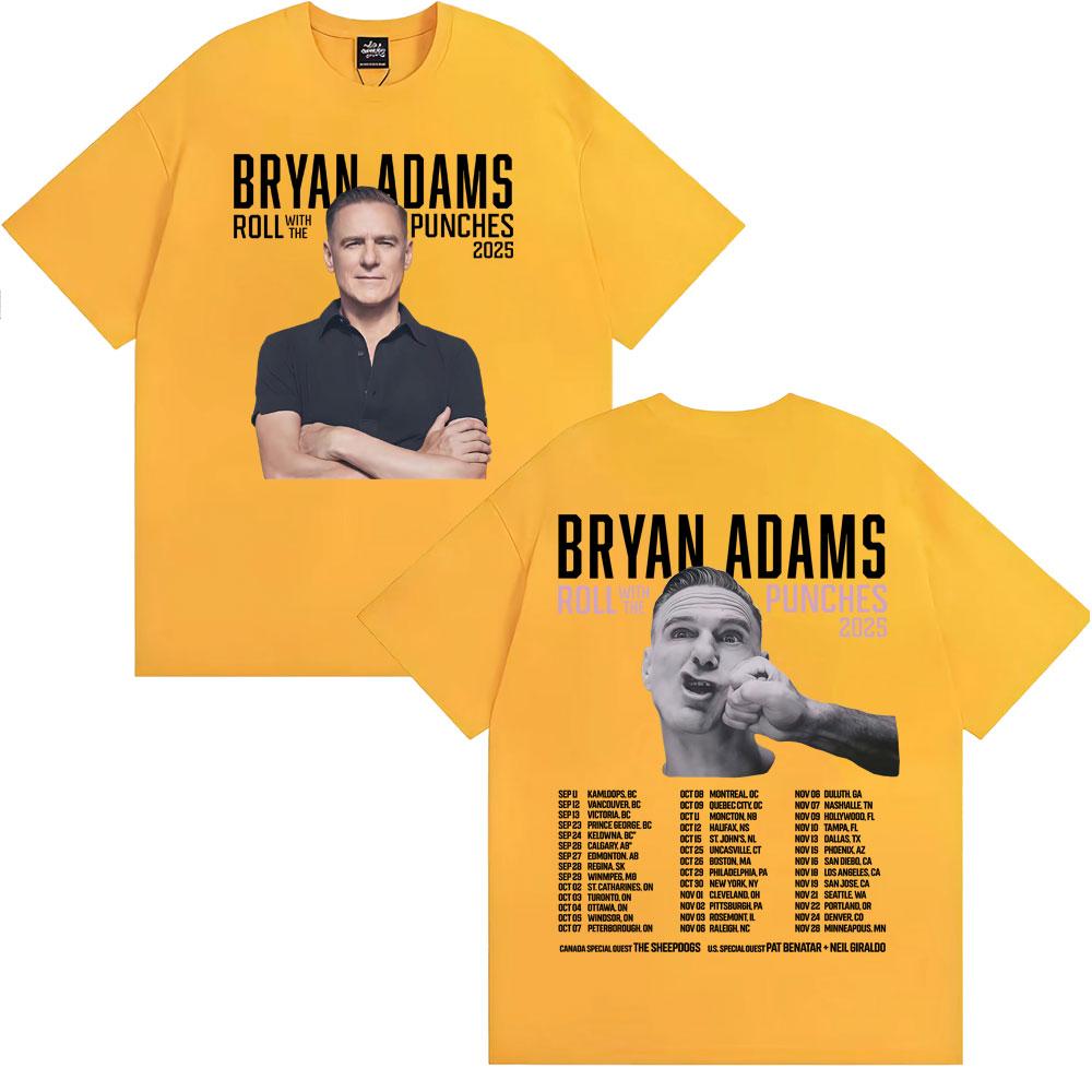 Bryan Adams Roll with The Punches Tour 2025 Album T Shirts Unisexs Clothing Fashion Hip Hop Oversized Cotton Tshirts Streetwear