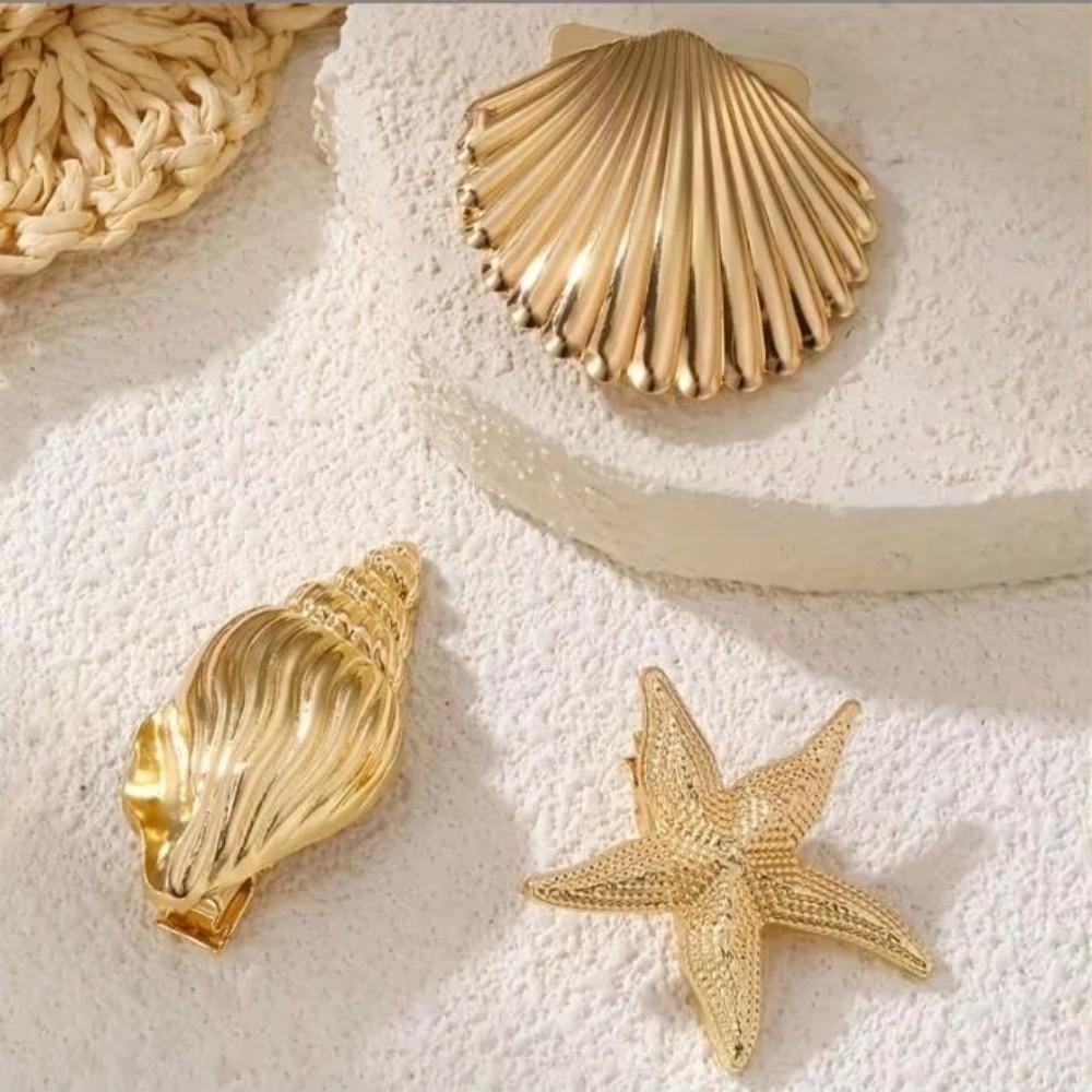 Golden Color Starfish Hair Clip Vacation Style Duckbill Hair Clip Sweet Headwear Girl