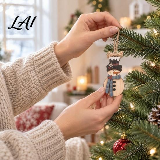 Country Style Xmas Fireplace Decor 5Pcs Rustic Wooden Snowman Christmas Ornaments Hand Painted Hanging Farmhouse Party with Rope for Tree Home