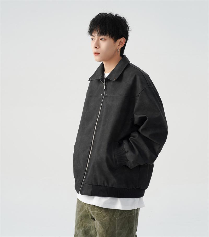 Унисекс Американская Ретро Куртка Maelard: Весенне-осеннее кожаное пальто мотоциклетного стиля с отложным воротником и заклепками.