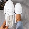 Women'S Classic White Sneakers - Comfortable Lace-Up Casual Shoes with Golden-Tone Accents, Breathable Fabric Lining & Durable Rubber Sole