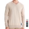 Men's V Neck Pullover Sweater Slim Fit Casual Dress Sweater Lightweight Knitted Sweaters Soft Solid Color Work Cotton Pullover Tops for Male