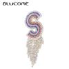 Fashion Creative Rhinestones Colorful Letter S Tassel Brooch Personality Full Crystal Stone Pin