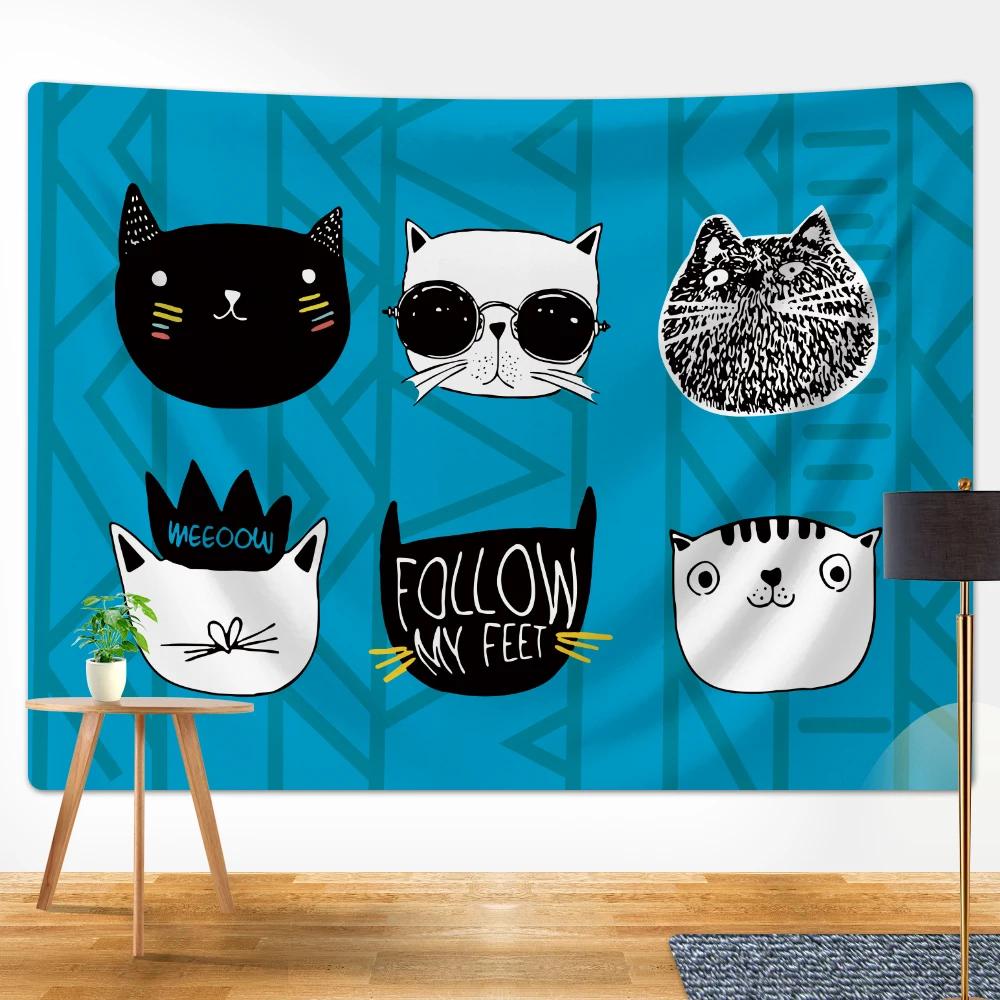 Панк-кот Домашнее украшение Искусство Гобелен Психоделическая сцена Стена спальни