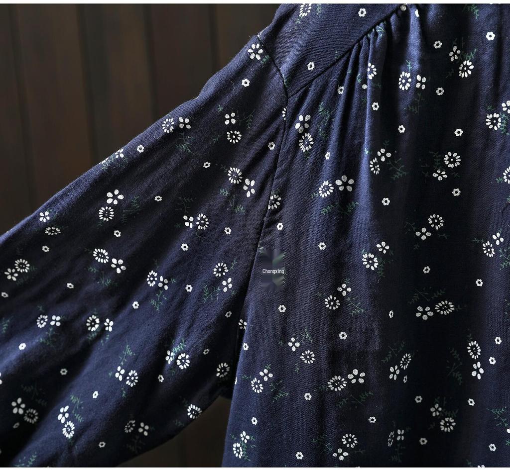 Женская рубашка из хлопковой марли с длинным рукавом в ретро-цветочном стиле, весна 2026