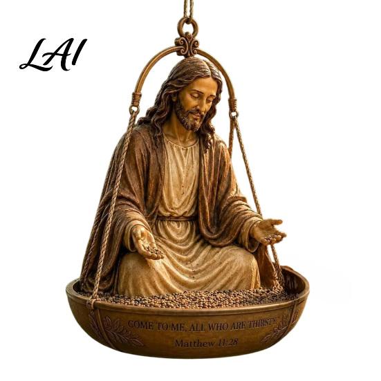 Inspirational Garden Ornament Blessing Figure Bird Feeder Resin Decorative Outdoor Backyard Wildlife Feeding Station Hanging Feeder for Finches