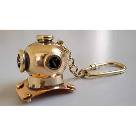 Antique Solid Brass Antique Divers Helmet Key Chain Scuba Diving Mini Helmet Key Ring