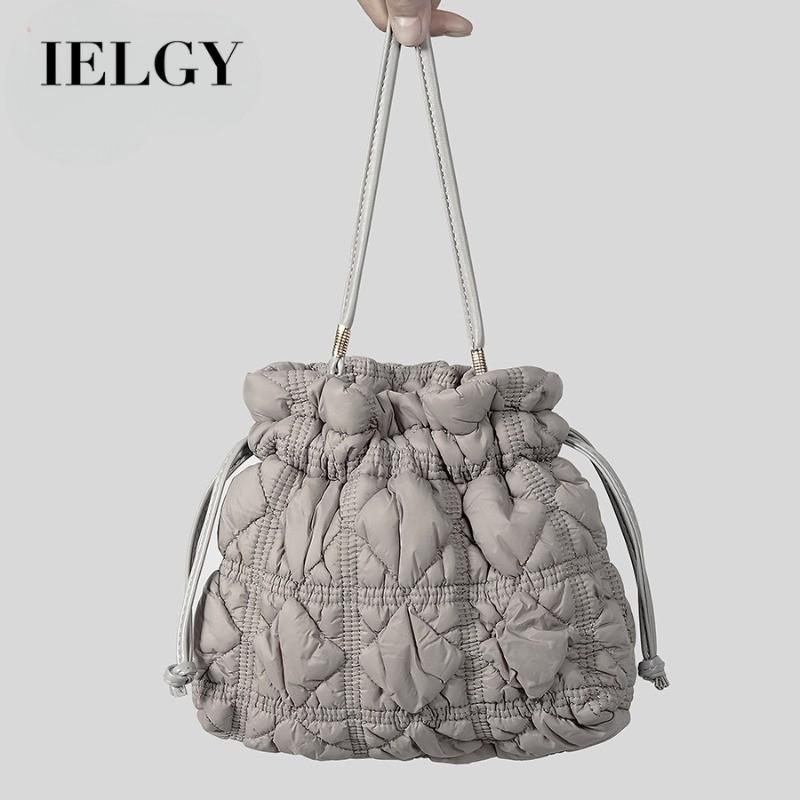 IELGY Простая сумка-ведро на завязках с ромбовидным узором, нейлоновая ткань, одно плечо, мессенджер, легкая сумка-пельмень