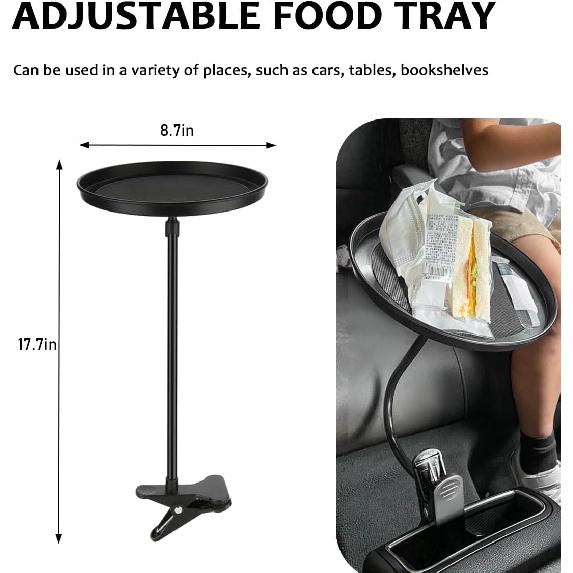 Adjustable Food Tray For Car, 360° Swivel Non-Slip Car Food Table For Drinks And Snacks, 8.7 Inches Diameter Swivel Car Clip Type Tray For Eating,