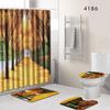 Plant Landscape Bathroom Shower Curtain Floor Mat Toilet Cover Foot Mat Four-Piece Pattern Size