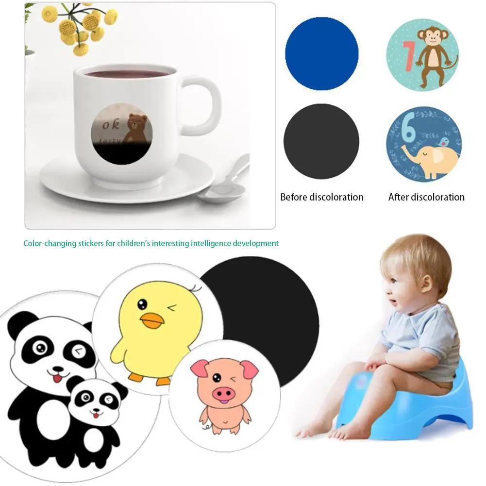 5 шт. мультяшных наклеек на горшок-мишень для мочеиспускания, детские термочувствительные наклейки, меняющие цвет, детские наклейка для обучения ходьбе с горшком