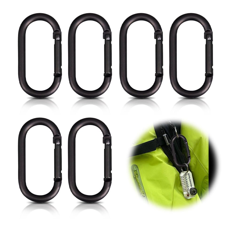 Carabiner, Multifunctional Carabiner, Aluminum Alloy O-ring, Black, Mini Carabiner, D-type