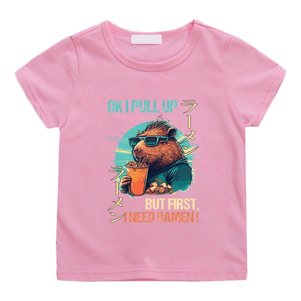 OK I PULL UP Capybara, милая футболка с принтом, детская футболка из 100% хлопка для мальчиков и девочек, летние повседневные футболки с короткими рукавами Kawaii