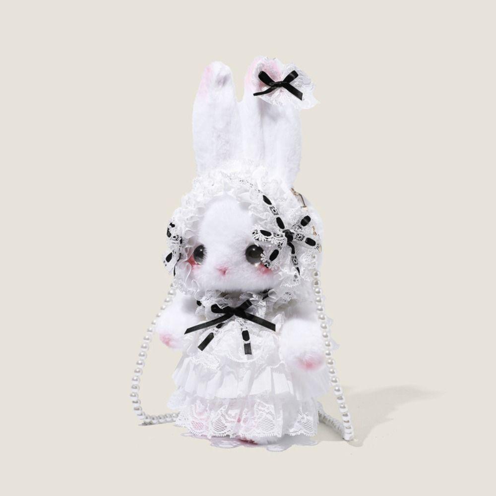 New Bunny Plush Bag Princess Sweet Crossbody Bags Pearl Chain Lolita Purse