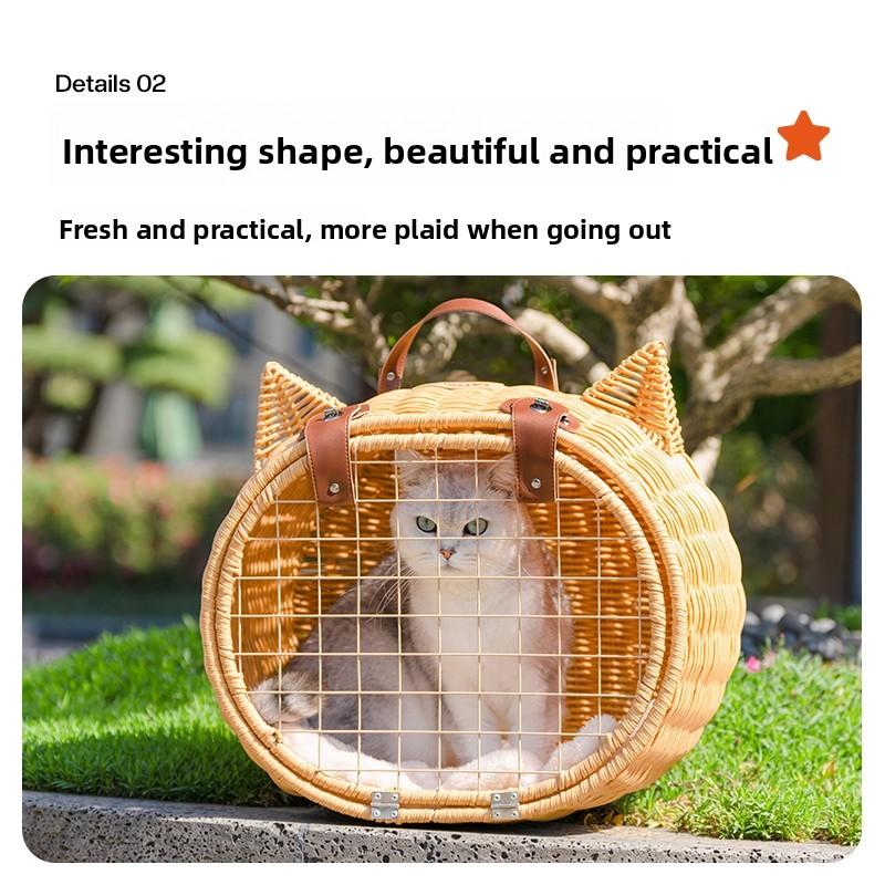 Portable Cat Carriers Stylish Pet Rolling Suitcase Large Capacity Woven Pet Travel Breathable Trolley Box for Cats & Small Dogs