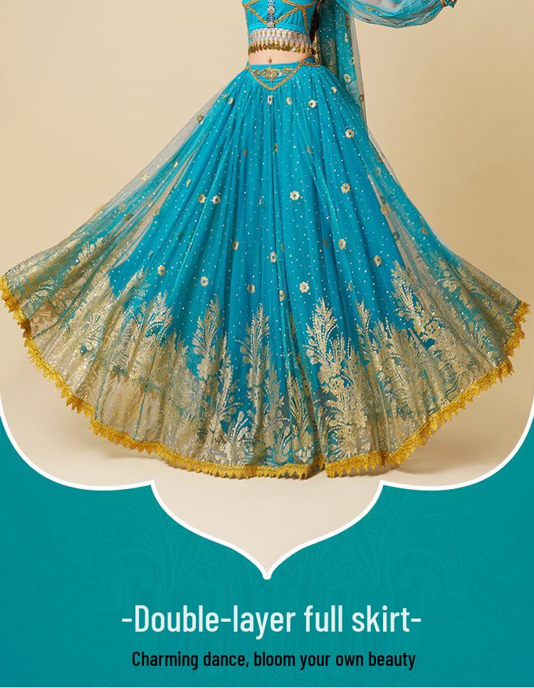 Костюм принцессы Дуньхуан из Западного региона для танца живота - Юбка-солнце 720° для экзотических выступлений.