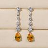 Huitan Bright Pear Yellow Cubic Zirconia Long Hanging Earrings Romantic Bride Wedding Accessory Luxury Fashion Jewelry for Women