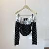 Lace Stitching Off-shoulder Polka Dot Long-sleeved T-shirt Women's Autumn Korean Versatile Pullover Top Trendy