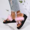 Fashion Summer Bow Knot Slippers for Women Casual Fur Decor Wedges Flip Flops Woman Daily Wear-Resistant Soft Bottom Slides Mujer