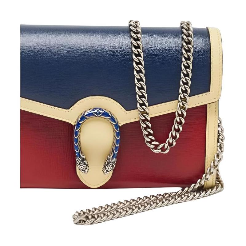 Gucci Dionysus Bacchus Series Old Tiger Head Buckle Retro Metal Pendant Color Matching Cowhide Crossbody Bag Mini Women’s Blue and Red