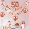 Rose Gold Fifty & Fabulous Happy 50th Birthday Banner Garland Foil Balloon 50 for Womens 50th Birthday Decorations Hanging 50 and Fabulous Cheers to