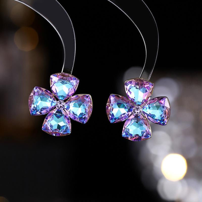 Серьги-гвоздики из серебра 925 пробы с кристаллами в виде цветов, корейский стиль, цирконы высокого класса, милый дофаминовый дизайн для женщин