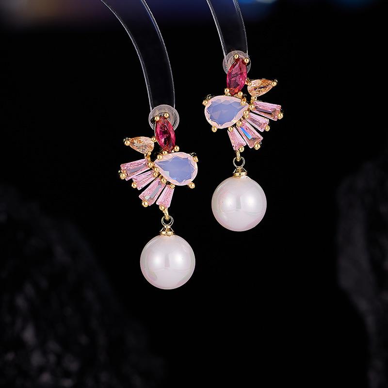 New Romantic Punk Pink Cherry Blossom Necklace Earrings Women's Luxury Jewelry Zircon Necklace and Earring Sets