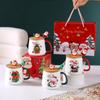Christmas Mug Gift Box with Lid and Spoon Set Ceramic Cartoon Santa Claus Pattern Coffee Cup Children Gifts Office Home Supplies