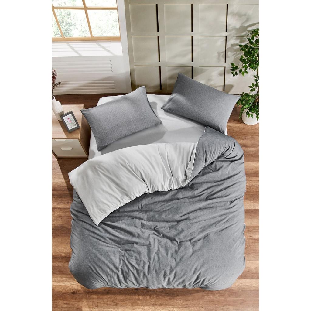 White Square Anthracite Single Duvet Cover Set With Rubber Sheet And 1 Pillow Case