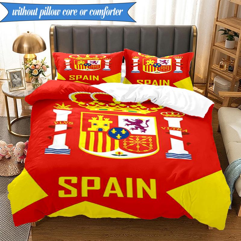 3PCS Spain's Royal Emblem Printed Soft Bedding Set,Including 1pc Duvet Cover And 2pcs Pillowcases Perfect for Bedroom, Dormitory, Fan gift