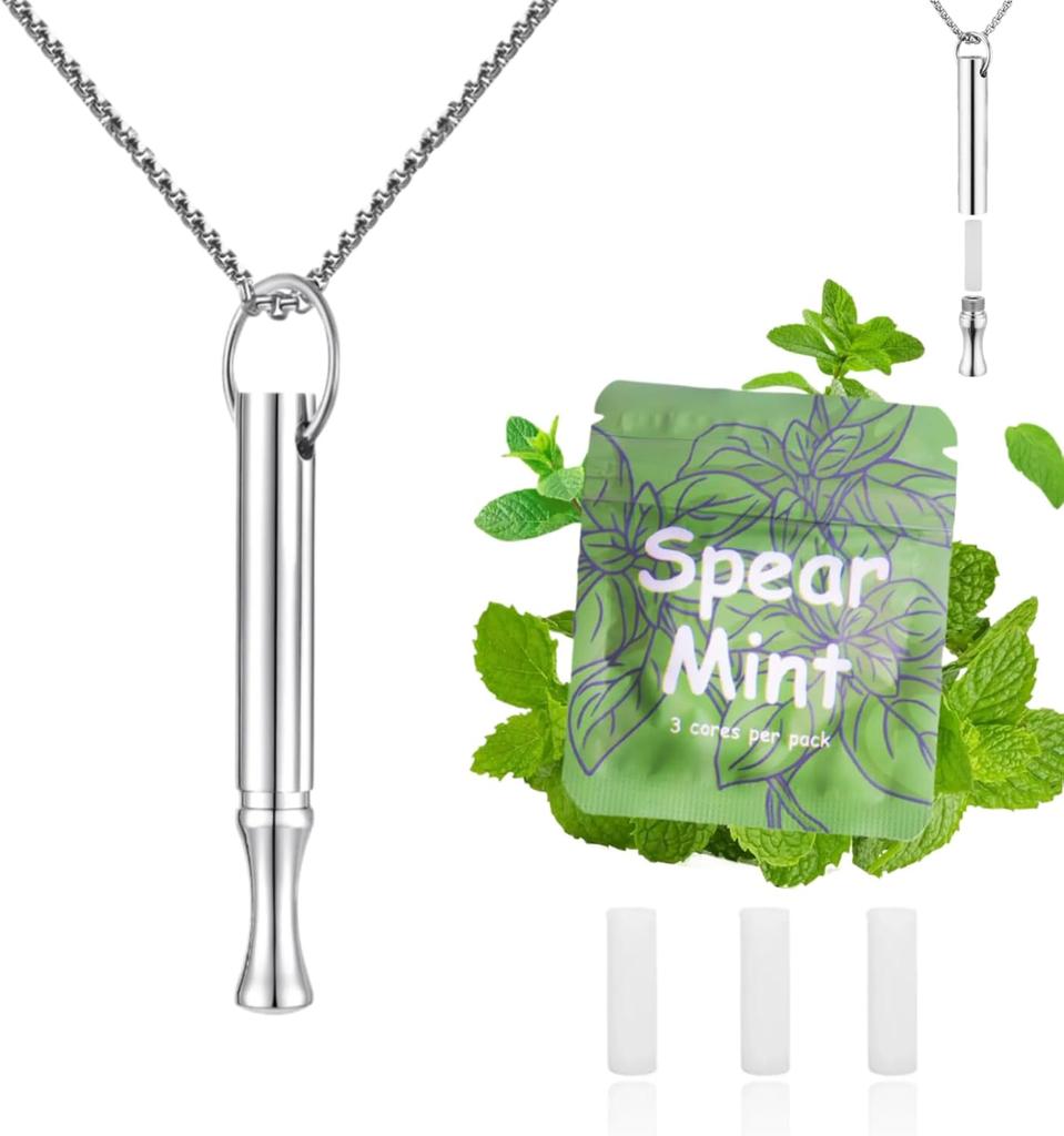 Дыхательное ожерелье для отказа от курения и вейпинга с сменными мятными картриджами из нержавеющей стали, антистрессовое ожерелье, без дыма