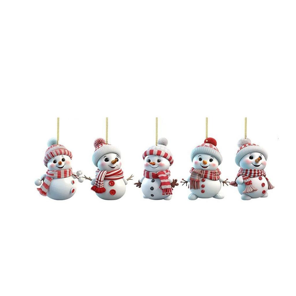 Christmas Ornament 2D Cute Cartoon Snowman Multi-Use Car Hanging Home Decor Festive Holiday Tree Pendant Decoration Set