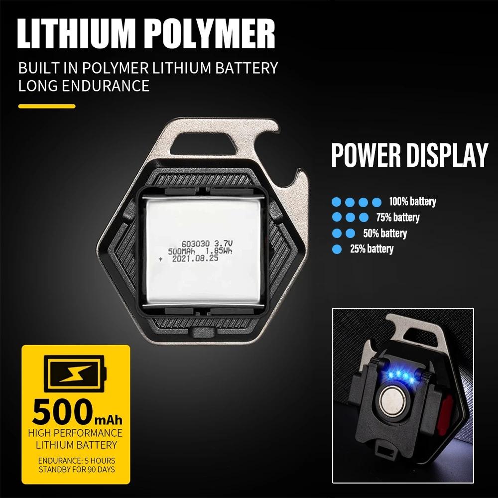 Мини-светильник для кемпинга, светодиодный фонарик, зарядка через USB, брелок COB, рабочий свет, прожектор с сильным магнитом, IP64, водонепроницаемый
