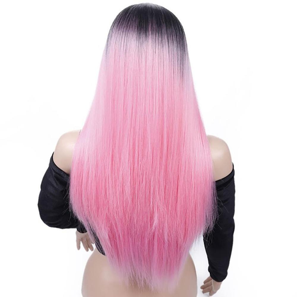 Черный, синий, серый, красный, желтый, цвет омбре, длинные прямые парики, натуральная средняя часть для женщин, термостойкие цветные волосы