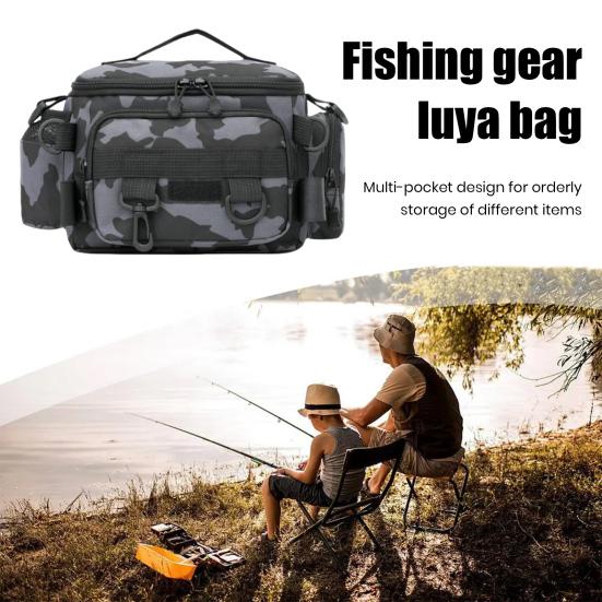 Large Capacity Fishing Gear Bag Waterproof Oxford Cloth Multi-Pocket Lure Rod Line Reel Holder Fishing Accessories Shoulder Bag Organizer Case