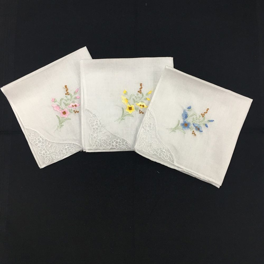 Кружевной цветочный цветочный случайный 100% хлопок белый женский цветочный ассорти тканевый носовой платок салфетка