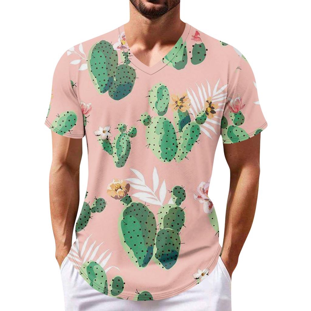 Летняя новая мужская популярная футболка с v-образным вырезом и короткими рукавами с принтом