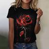 Летние женские футболки, модные футболки с цветочным принтом, повседневные футболки с коротким рукавом и принтом 3D-розы
