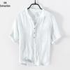Men's Retro V-Neck Linen Stand Collar Short Sleeve T-Shirt - Plus Size, Thin & Breathable
