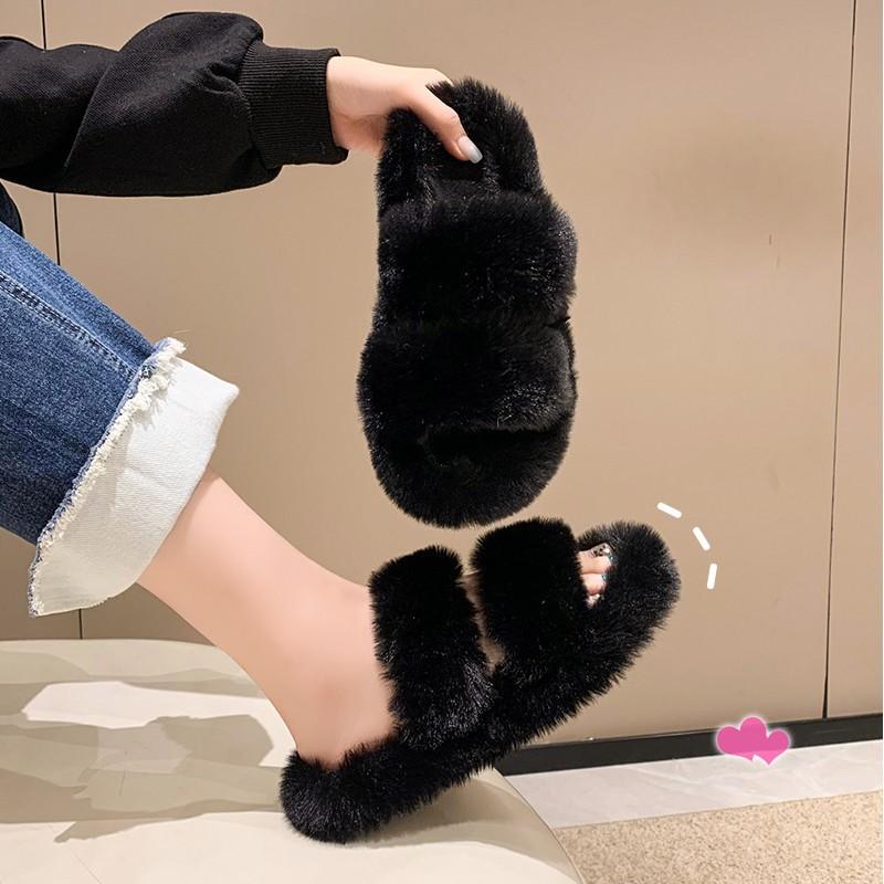 Мягкие тапочки женские, новинка осень-зима 2025 года, корейская версия, с открытым носком, двойной ремень, повседневные теплые домашние тапочки из хлопка на плоской подошве