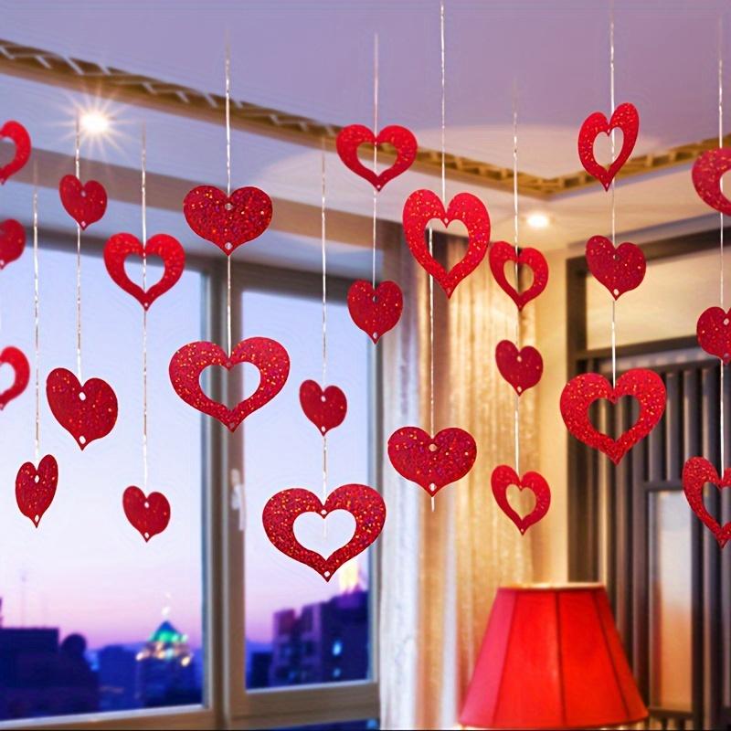200pcs Red Heart Sequin Hanging Decorations - Valentine’s Day, Wedding & Birthday Party Decor - Glittery Plastic Heart Ornaments