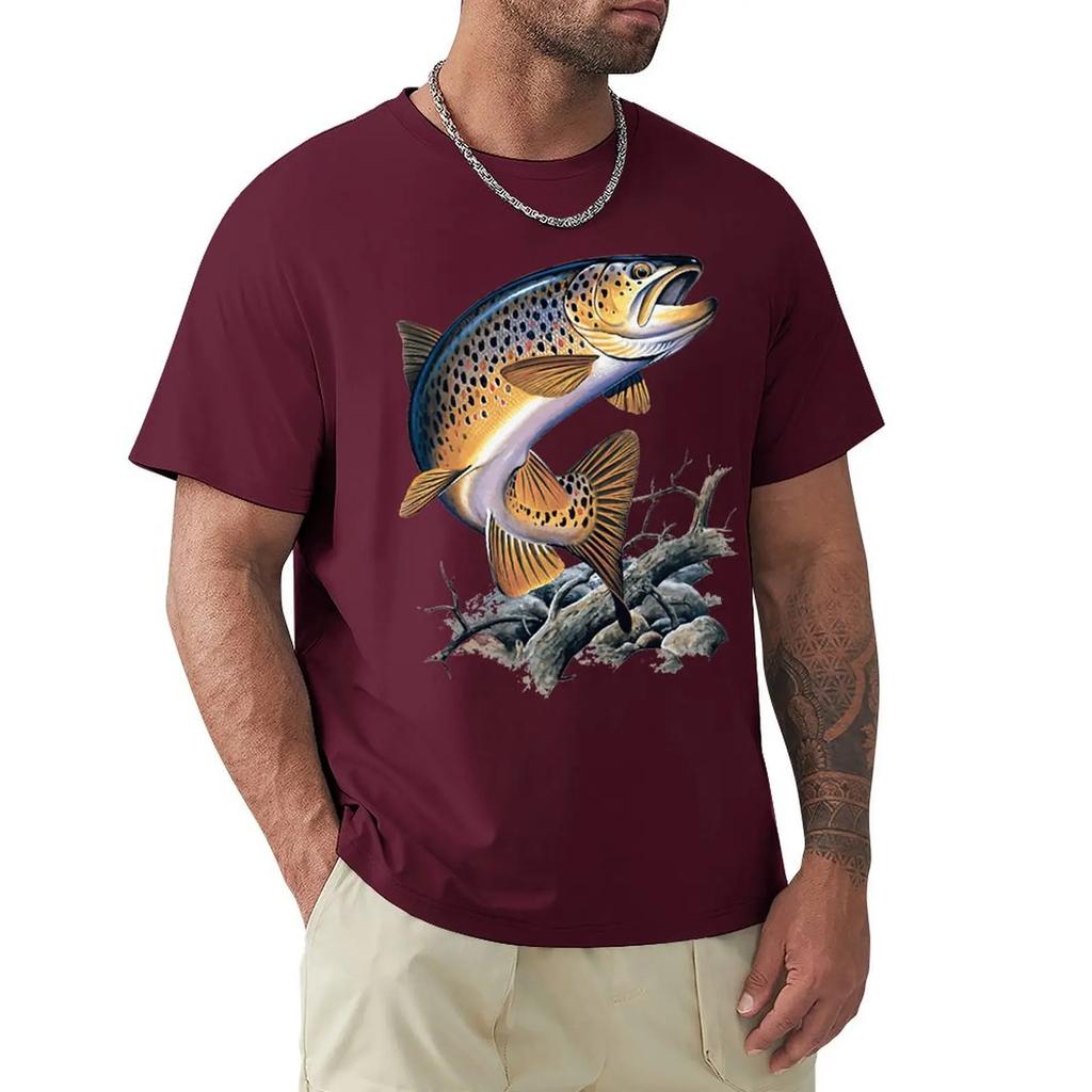 Brown Trout Fishing T-Shirt Cool Casual Pride T Shirt Men Unisex New Fashion Tshirt Men Cotton Tees Streetwear