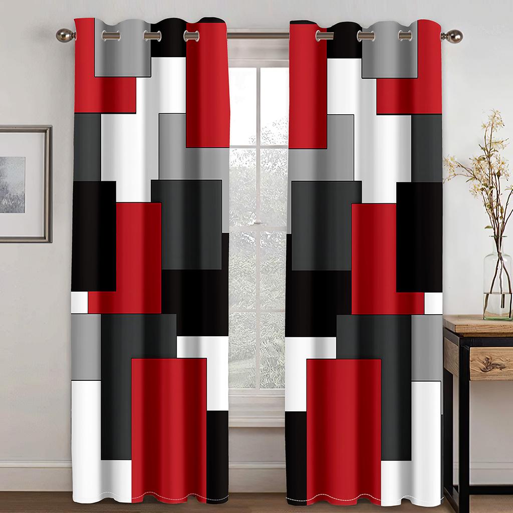 3D Modern Abstract Geometric Art Red & Black Design Curtains 2 Panels Home Living Room Bedroom Balcony Kitchen Decor Curtains