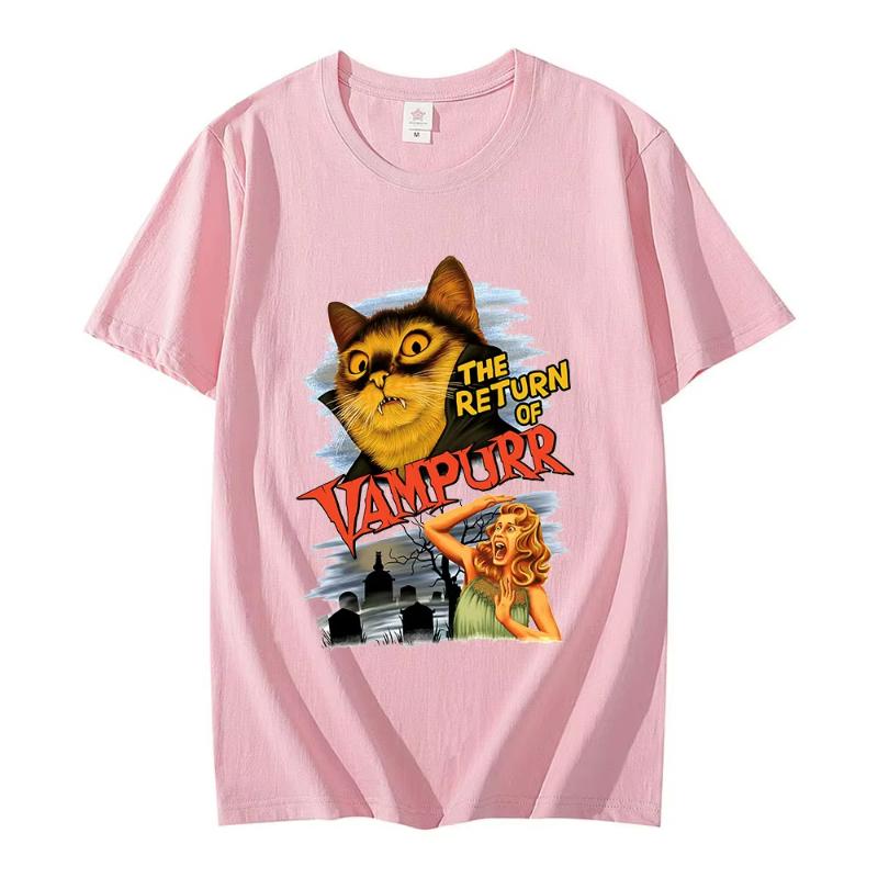 Funny Cat The Return of Vampurr Graphic T-shirt Men Women Cotton Short Sleeve Horror Halloween T Shirt Casual Clothing T-shirts
