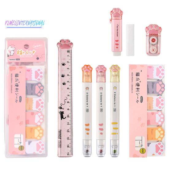 Набор канцелярских принадлежностей Cute Cat Paw с корректирующей лентой-ластиком - маркеры, линейка для заметок, пенал, школьные канцелярские принадлежности, подарок на день рождения для любителей кошек