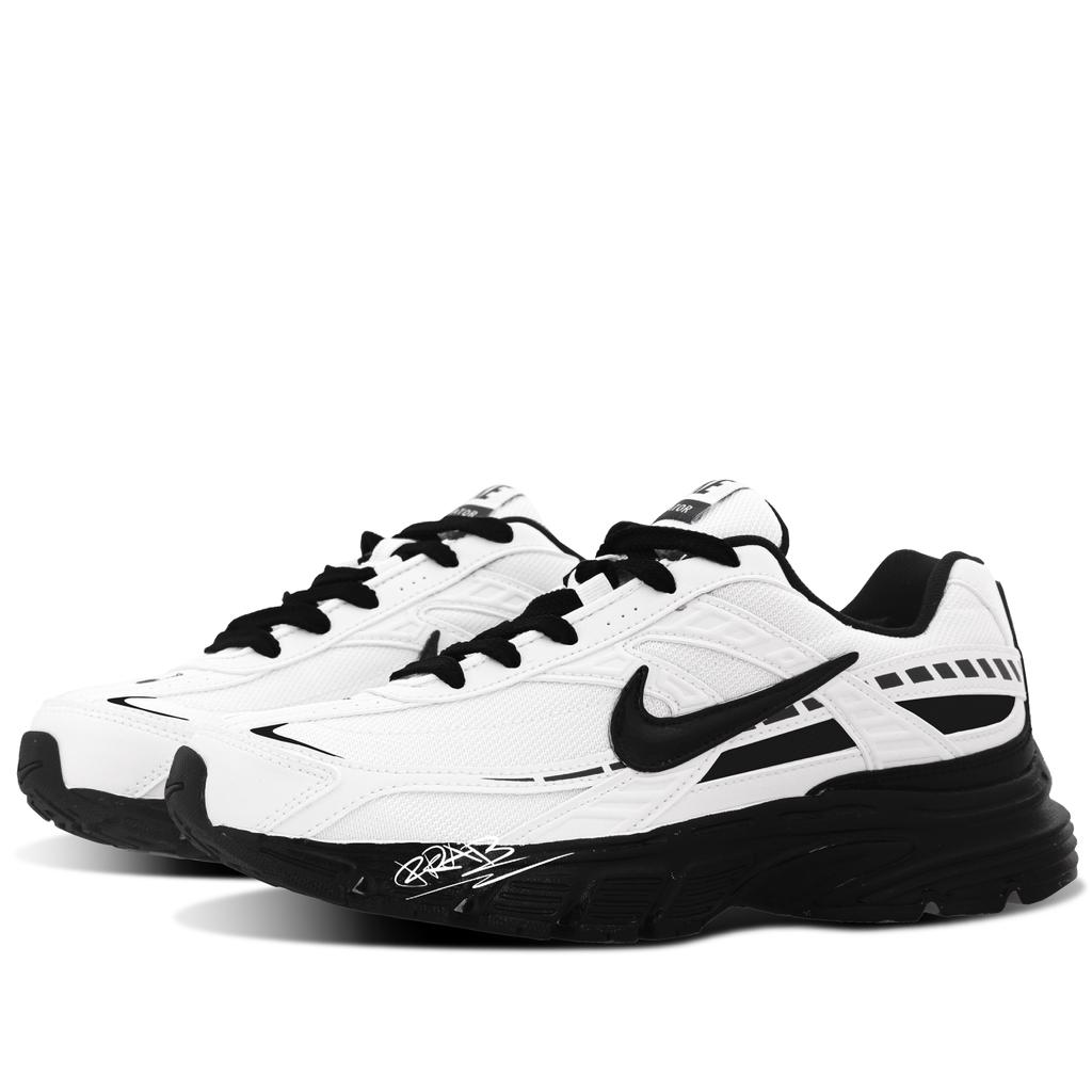 Nike Initiator Fabric Cushioning Breathable Support Low top Casual City Commuting Running Shoes Unisex Black White 394055-100(Team375-)