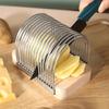 Bread Slicer with Crumb Tray Adjustable Width Stainless Steel Wood Foldable Loaf Cake Cutting Guide Homemade Bagels Cheese Potatoes Kitchen