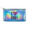 Geometric Heart Pattern Shiny Laser Cosmetic Makeup Bag, Holographic Travel Toiletry Organizer Pouch for Girls Women Daily Makeup Storage Gift