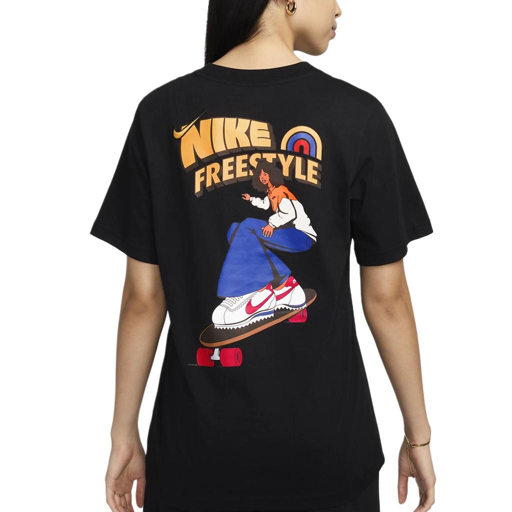 Nike Спортивная одежда с принтом в виде мультяшных букв, свободная футболка с коротким рукавом, женские топы, черный цвет HM5024-010