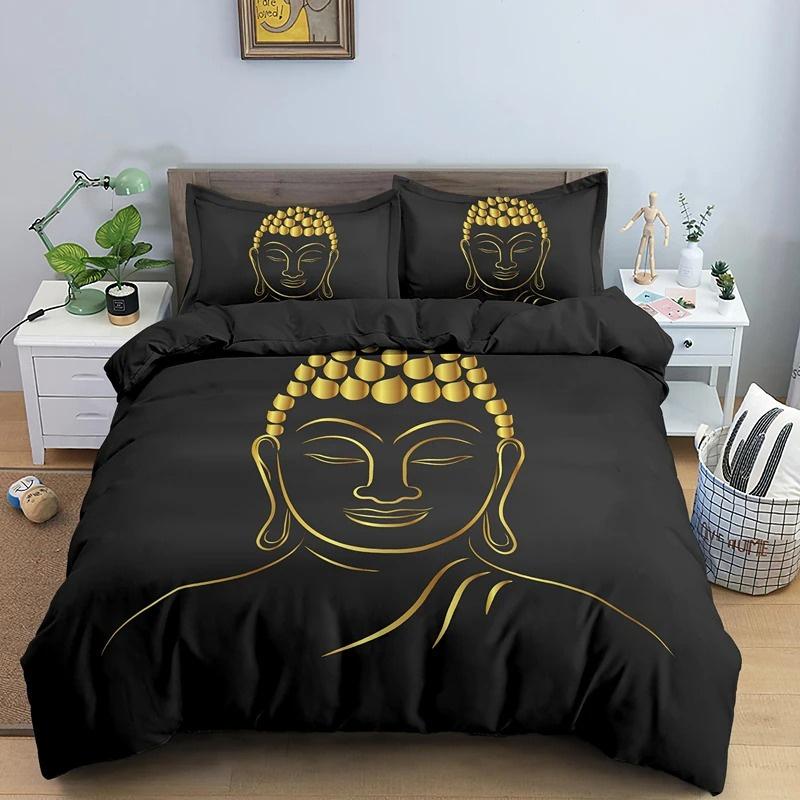 Buddha Bedding Collection Indian Religion Buddhism Meditation Mandala Duvet Cover Smile Buddha Floral Soft Quilt Cover Queen King Size